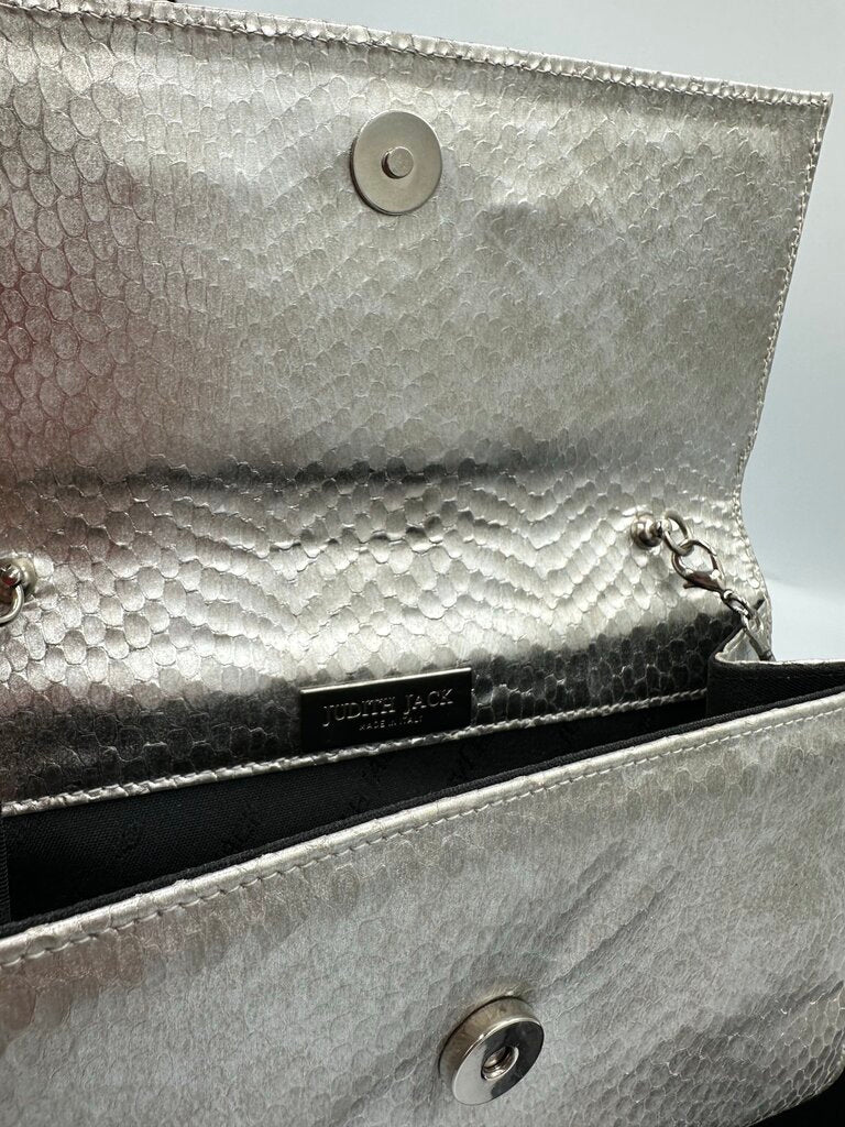Judith Jack Silver Snake-Embossed Metallic Leather Convertible Clutch