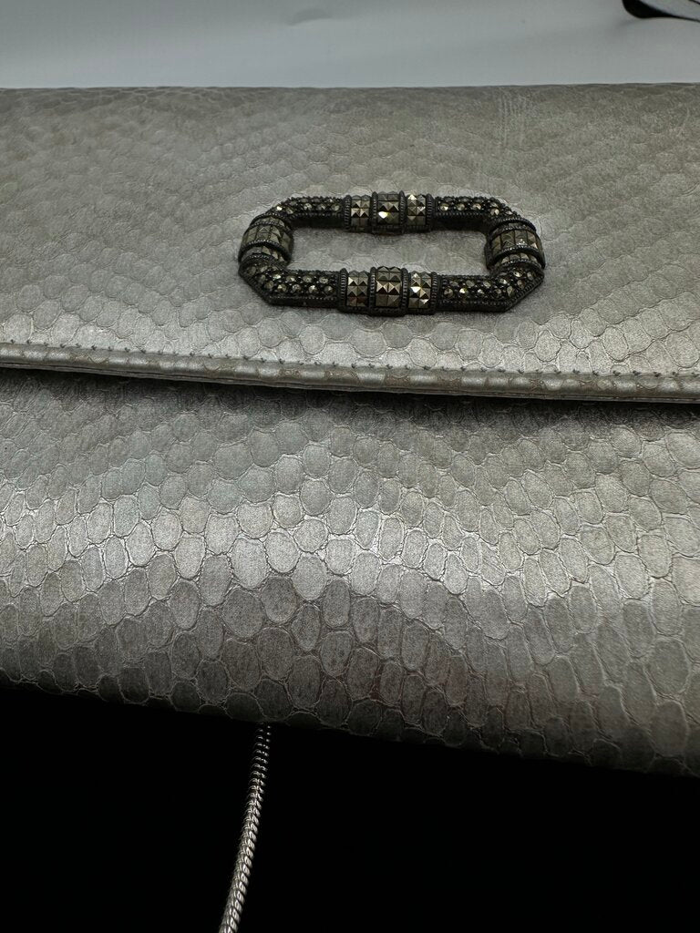 Judith Jack Silver Snake-Embossed Metallic Leather Convertible Clutch