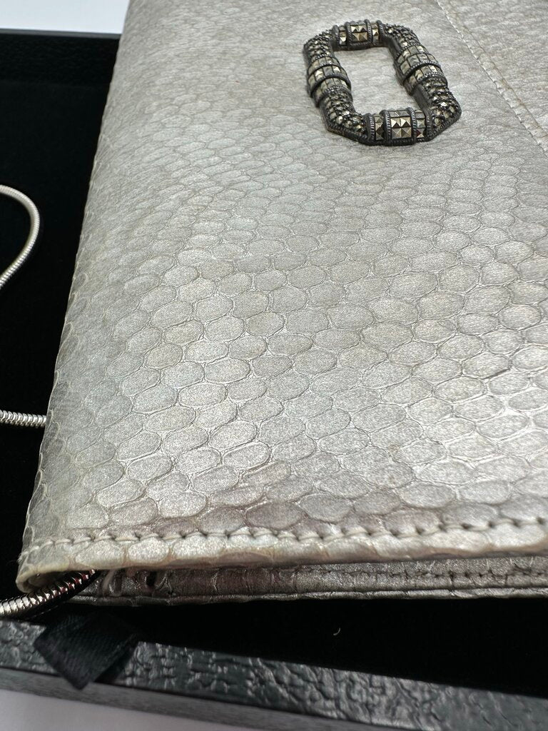 Judith Jack Silver Snake-Embossed Metallic Leather Convertible Clutch