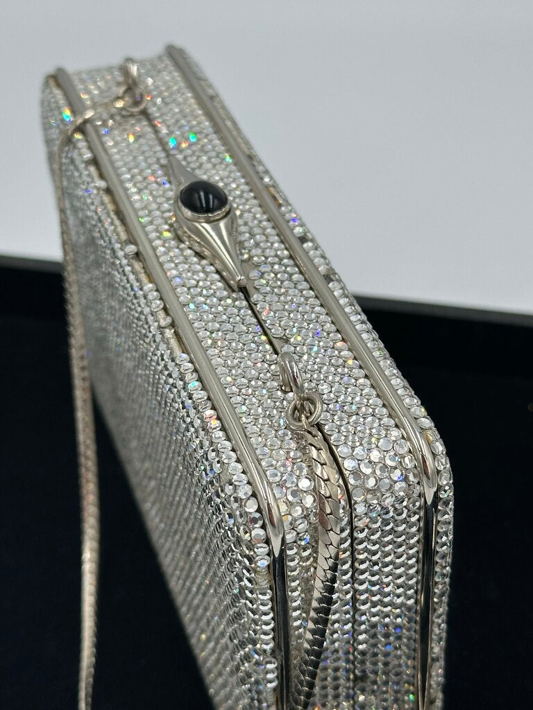 ⁠Judith Leiber Swarovski Crystal Slide Lock Box Minaudière