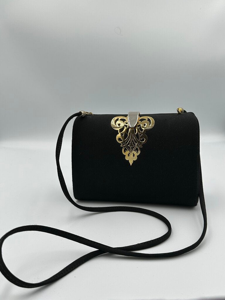 Rodo Italy Black Satin Evening Box Clutch