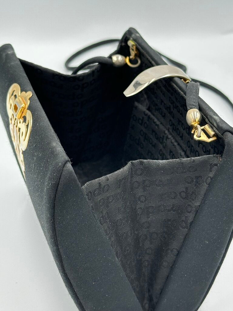 Rodo Italy Black Satin Evening Box Clutch