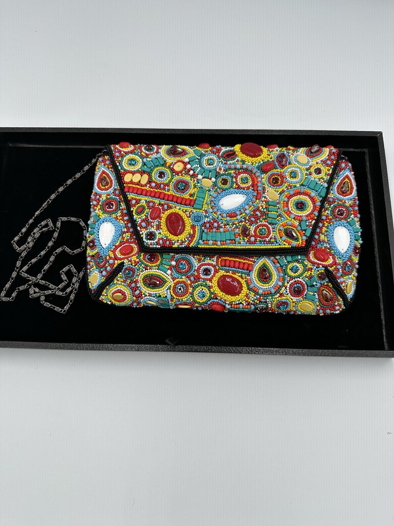Vintage Bohemian Mosaic Hand Beaded Envelope Crossbody Clutch Bag Multi-Color