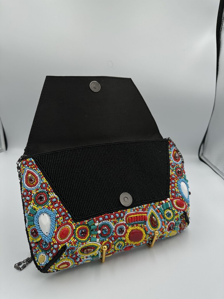 Vintage Bohemian Mosaic Hand Beaded Envelope Crossbody Clutch Bag Multi-Color