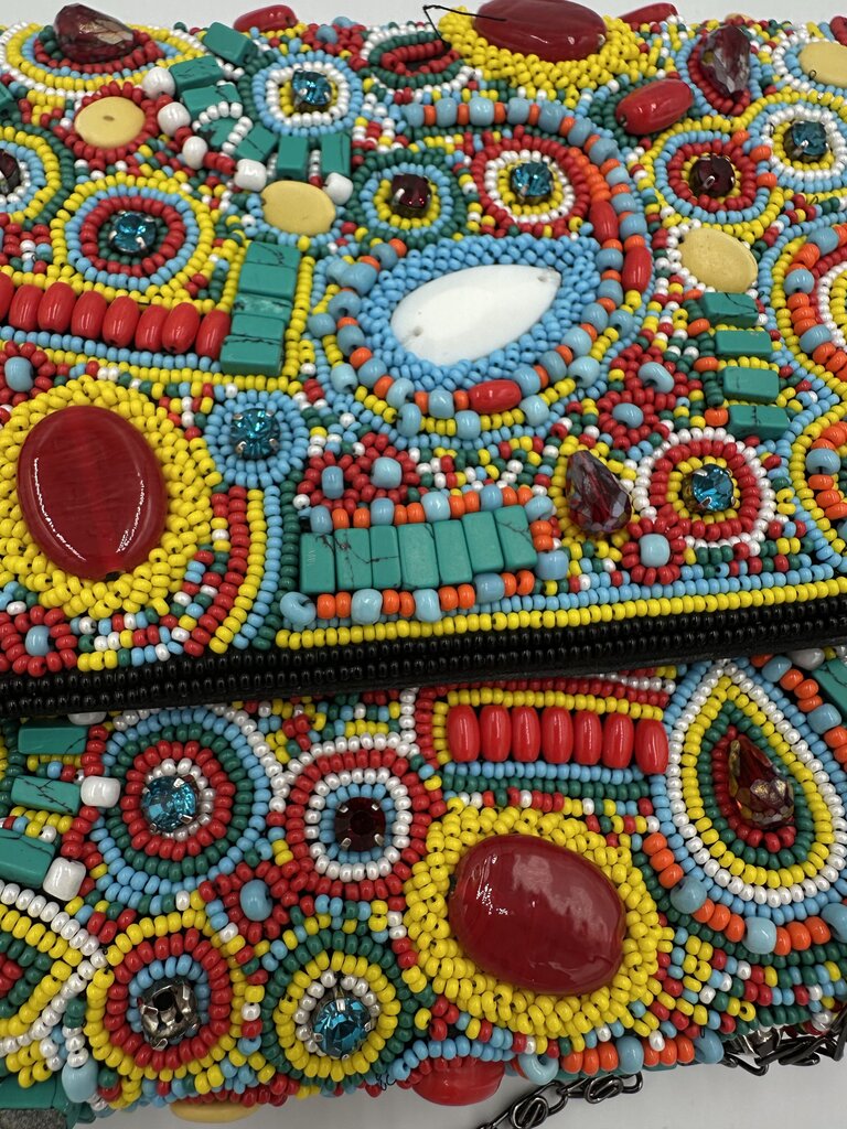 Vintage Bohemian Mosaic Hand Beaded Envelope Crossbody Clutch Bag Multi-Color