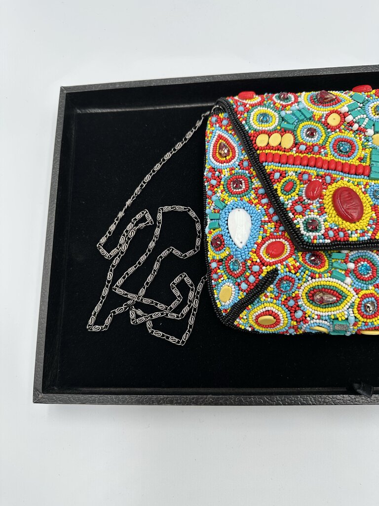 Vintage Bohemian Mosaic Hand Beaded Envelope Crossbody Clutch Bag Multi-Color