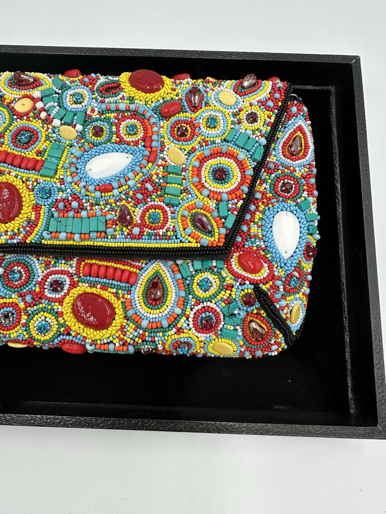Vintage Bohemian Mosaic Hand Beaded Envelope Crossbody Clutch Bag Multi-Color