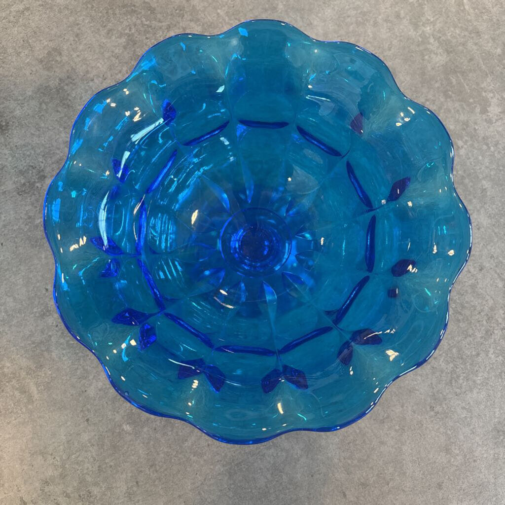 Vintage Blue Glass Pedestal Bowl- 9.5X6H