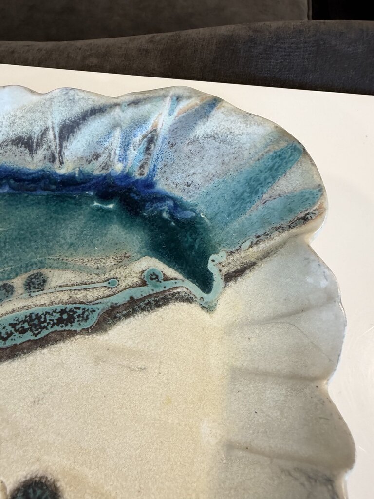 Square Cream & Blue Pottery Plate- AS IS-