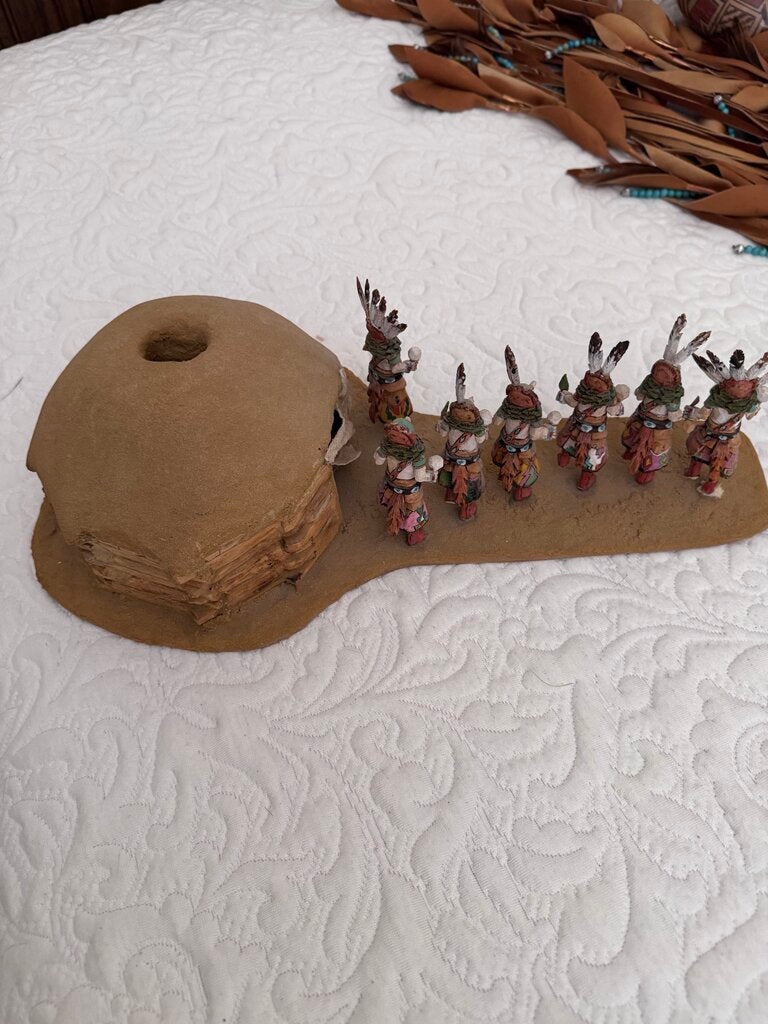 Native American Hut W/ Chiefs By Local Artist - 18X10X5