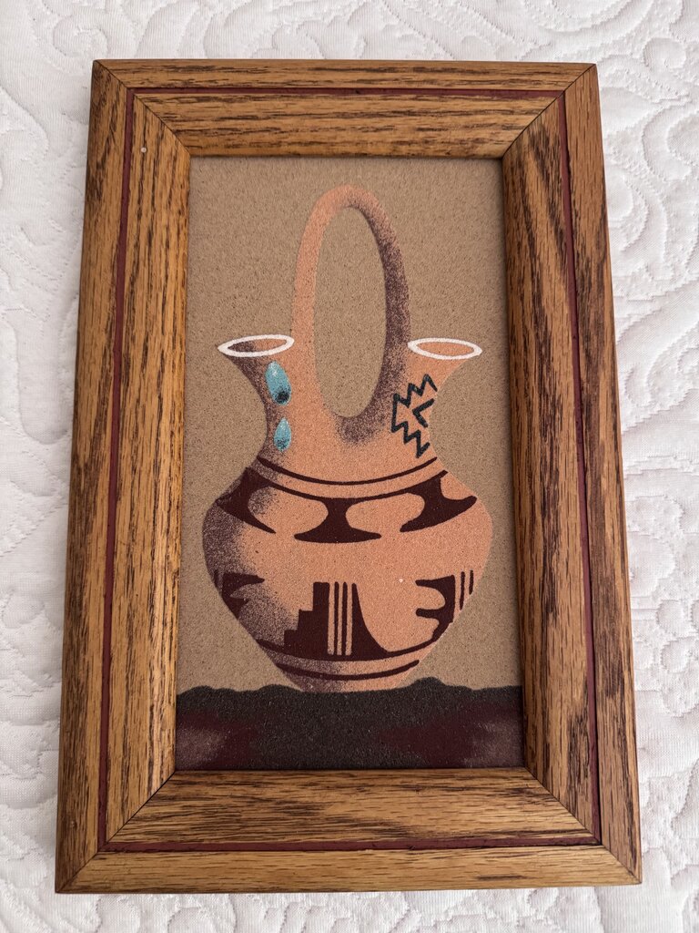 Native American Navajo Sand Art Framed Vase Art-