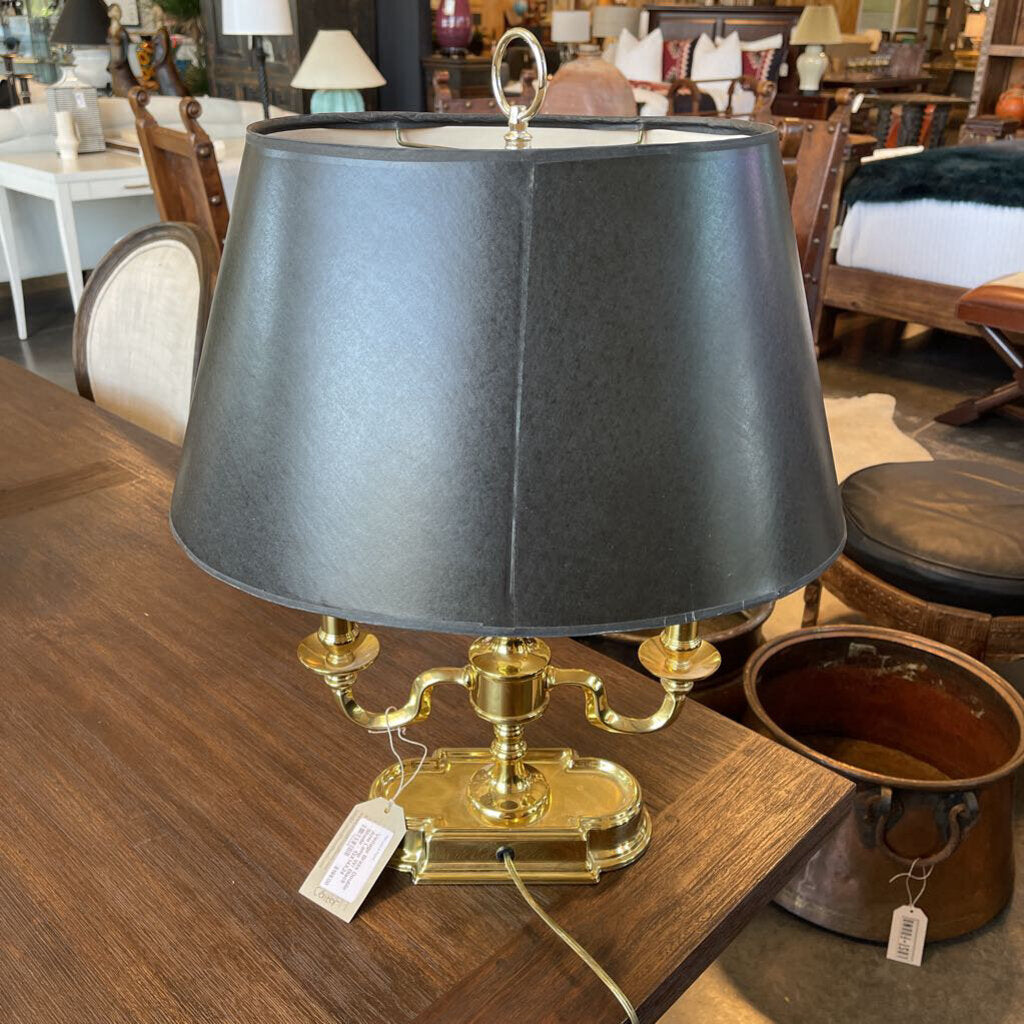 Vintage Brass Double Arm Lamp W/ Black Shade - 13X14X24