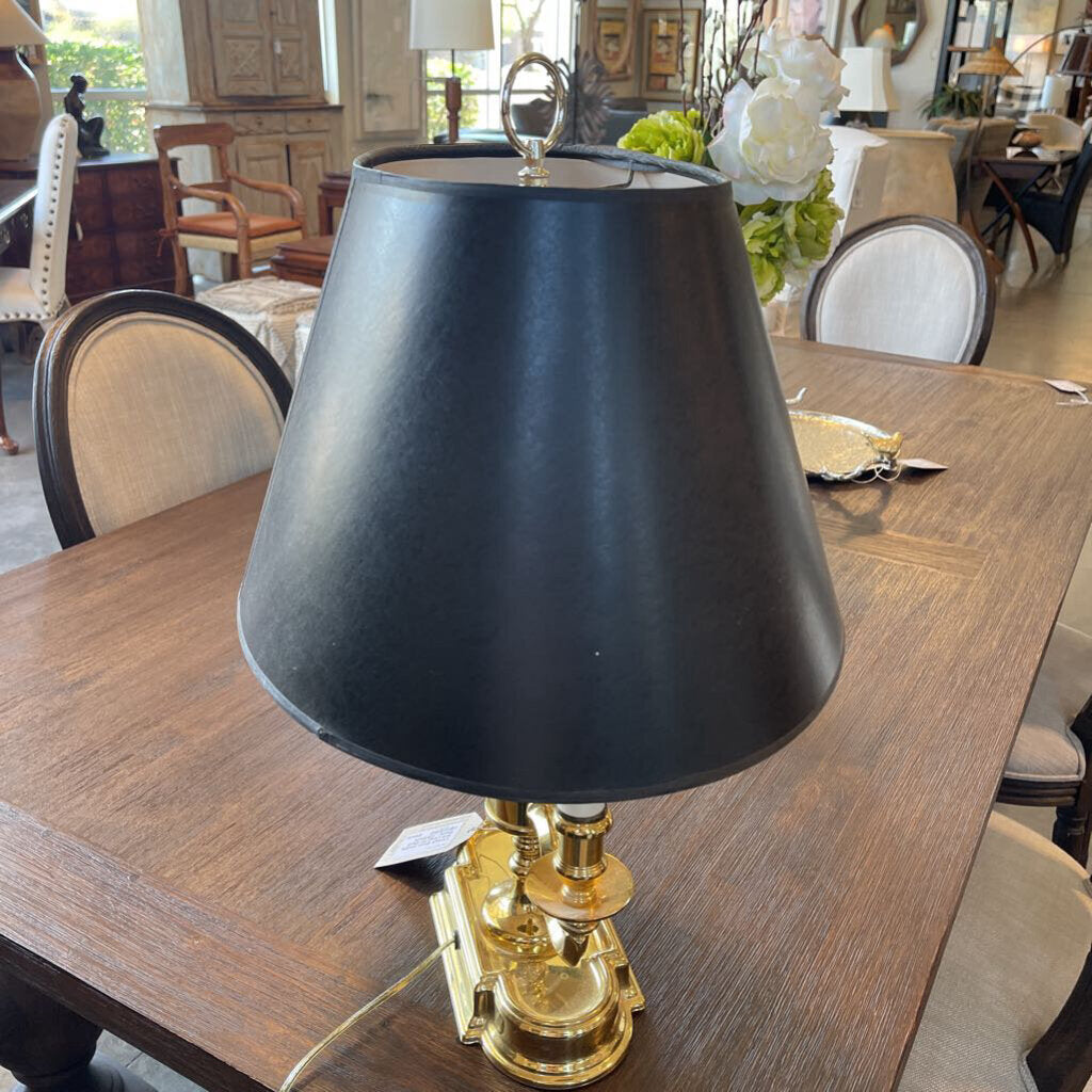 Vintage Brass Double Arm Lamp W/ Black Shade - 13X14X24