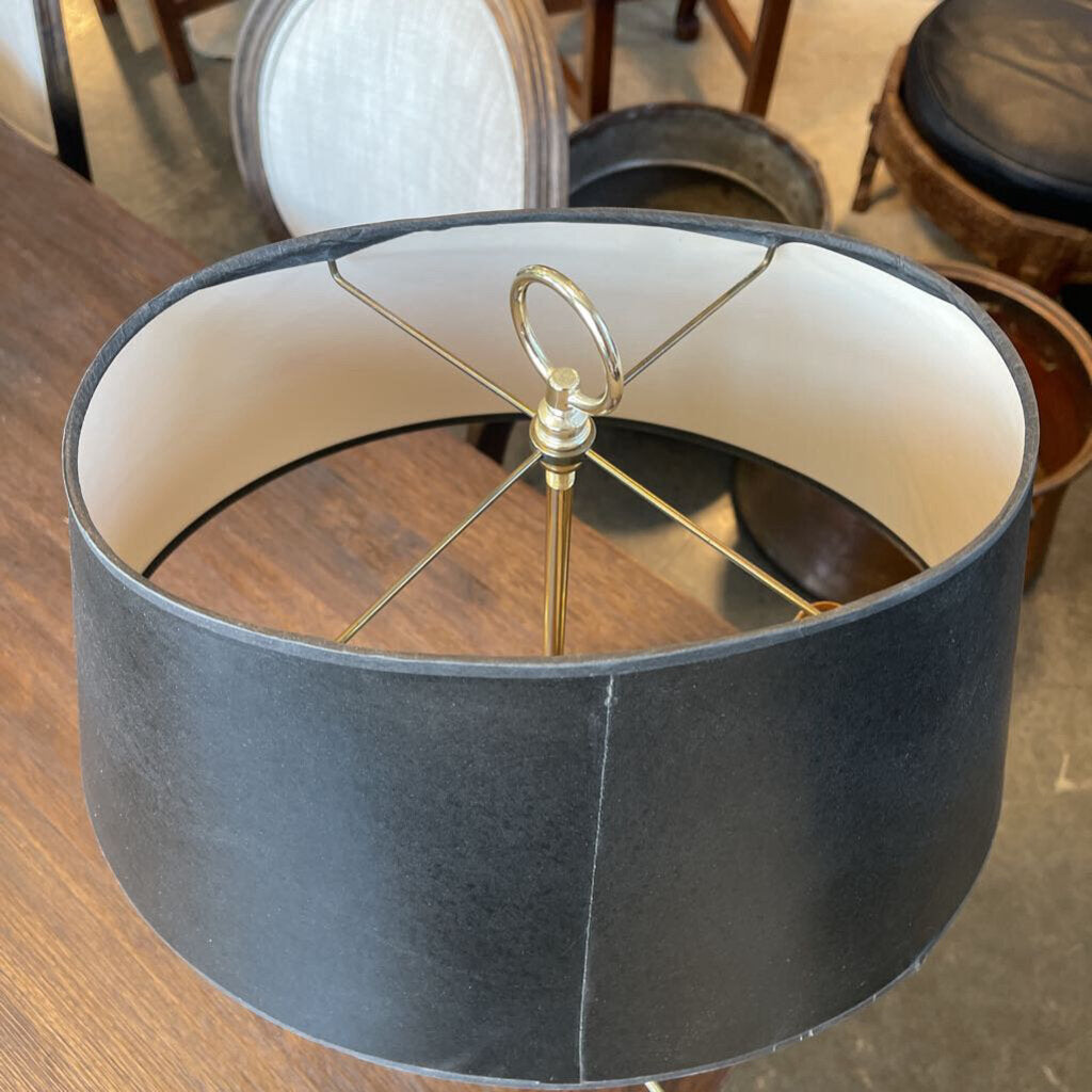 Vintage Brass Double Arm Lamp W/ Black Shade - 13X14X24