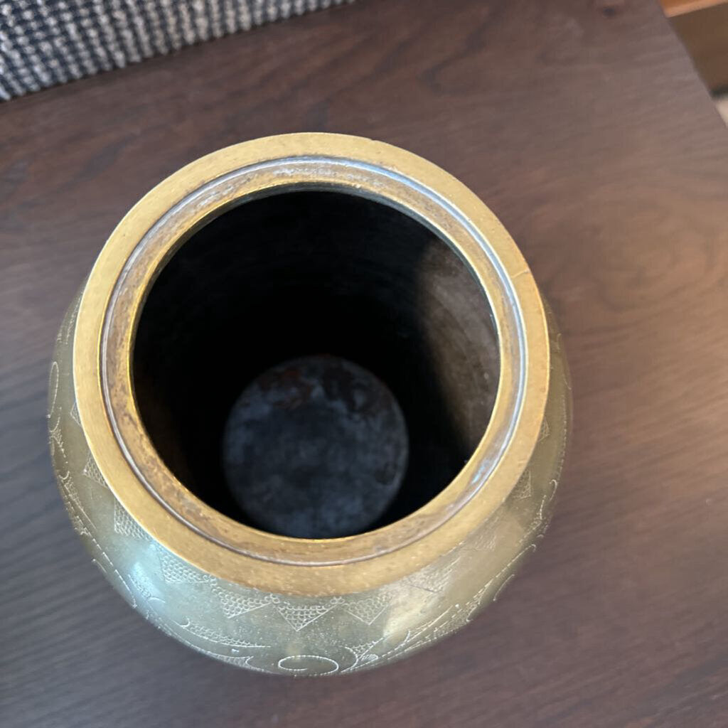 Brass Etched Urn W/ Lid- 5X6X8