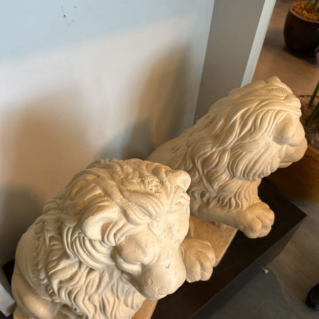 White Washed Concrete Garden Lion - Pair - 9X15X23H