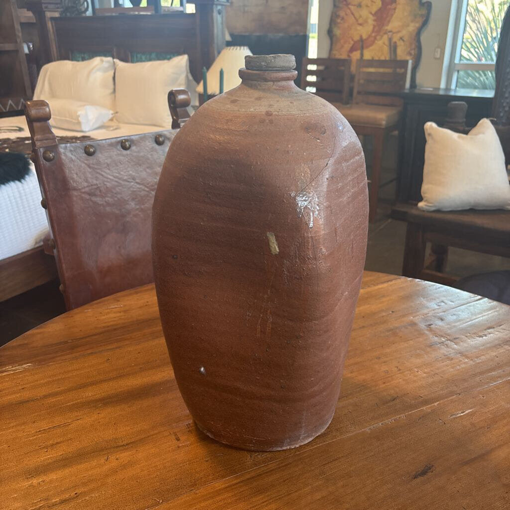 Vintage Handmade Terra Cotta Pot W/Lid- 10X21H- AS IS