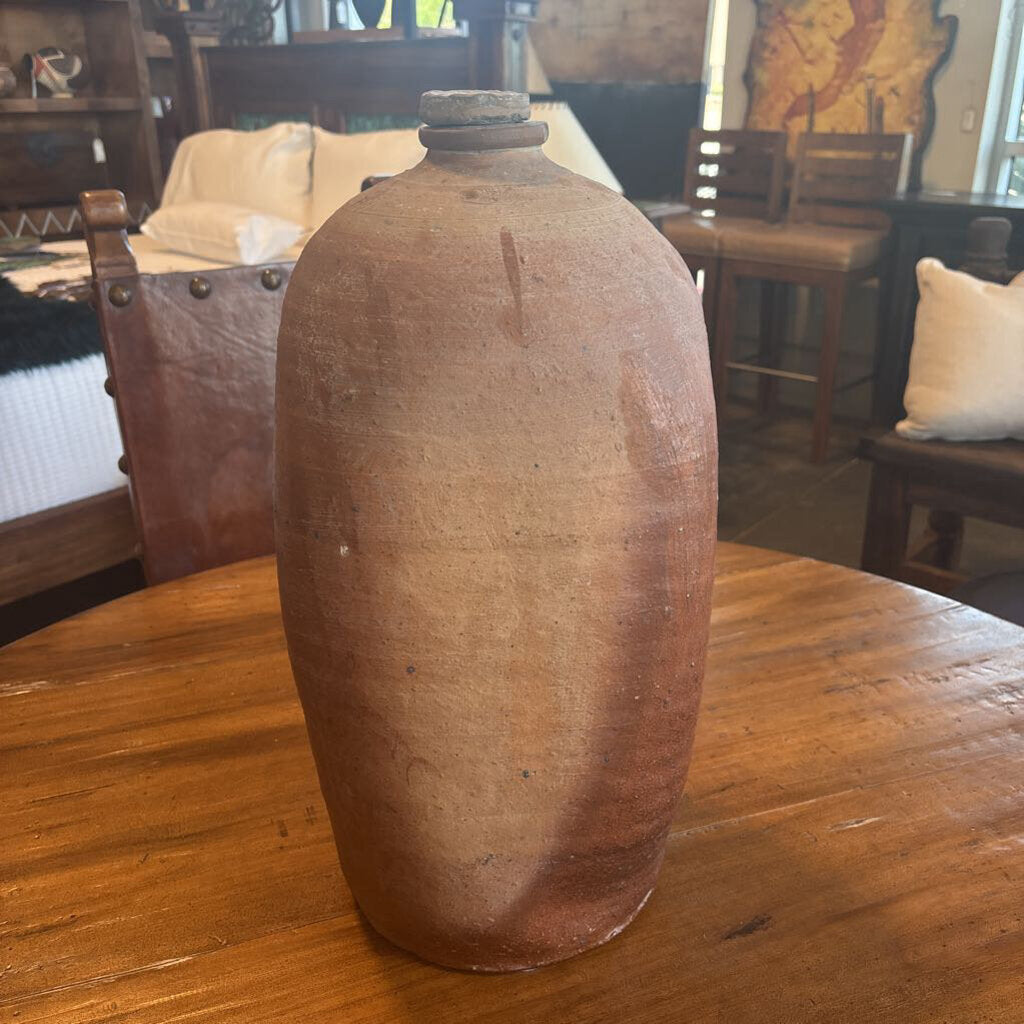 Vintage Handmade Terra Cotta Pot W/Lid- 10X21H- AS IS