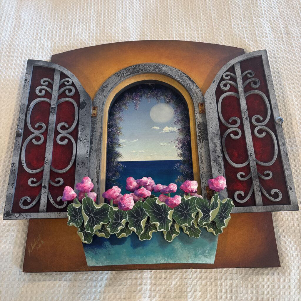 Original Art In Window Frame By Local Artist- 21X20 H