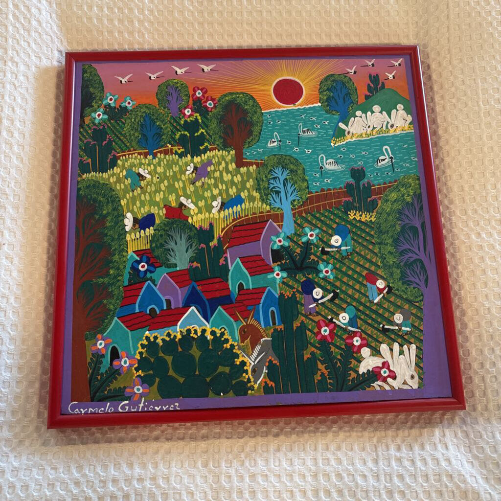 Original Oil Folk Painting On Masonite by Caymelo Gutierrez-