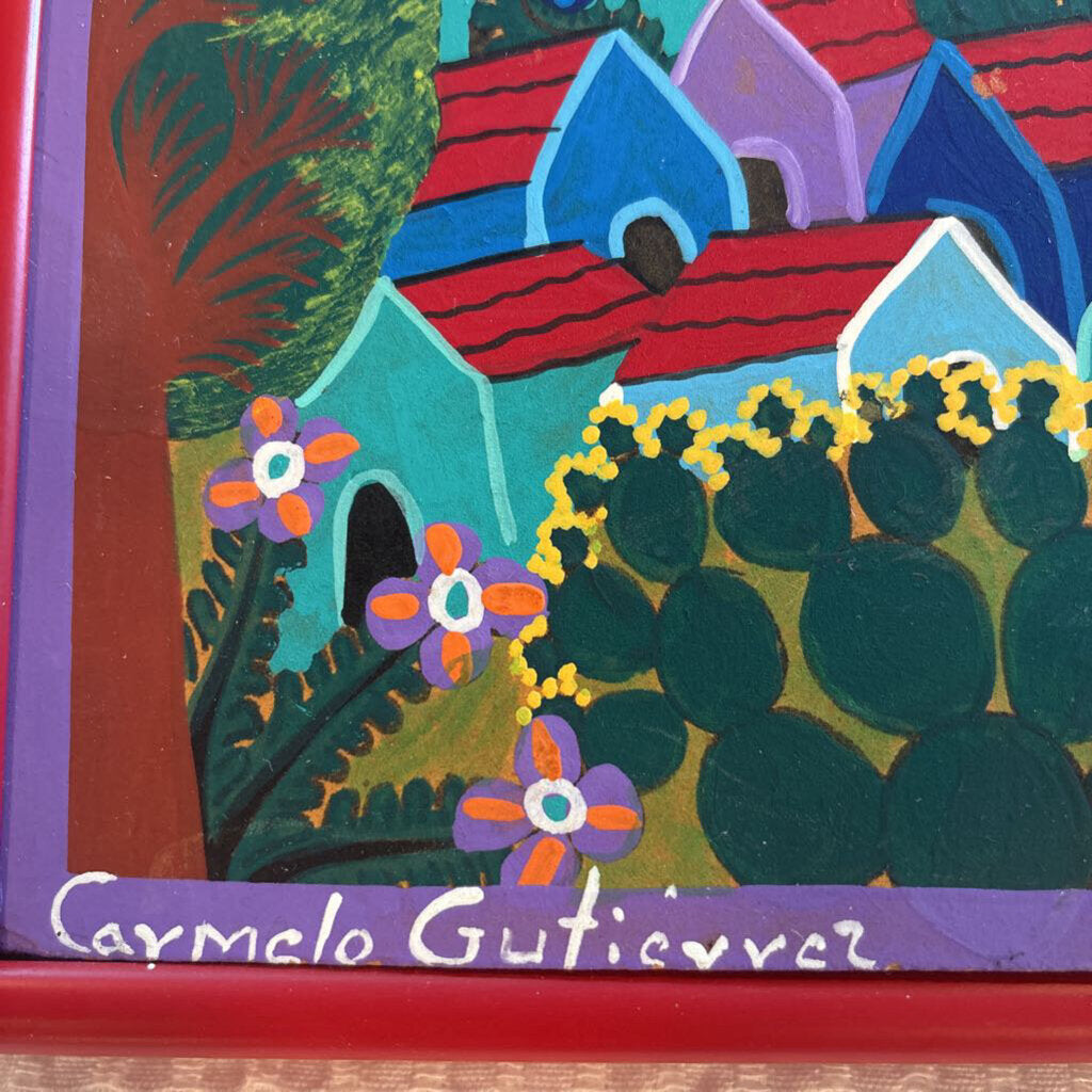 Original Oil Folk Painting On Masonite by Caymelo Gutierrez-