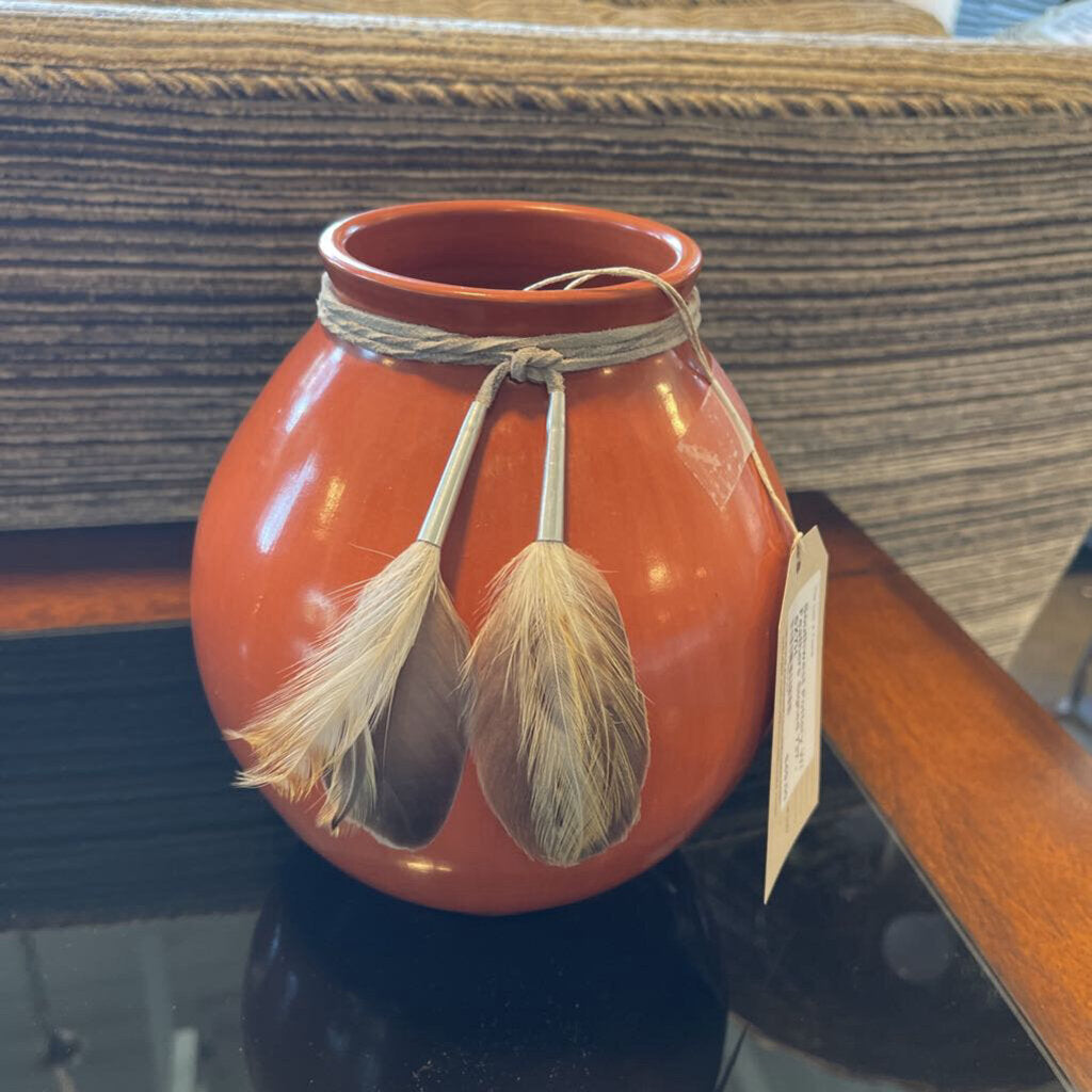 Southwest Pottery W/ Feathers Signed 737 - 6X7H