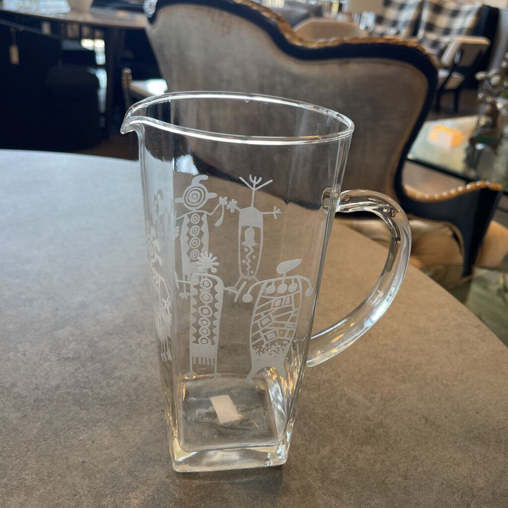 Kokopelli Etched Glass Pitcher - 7X8.5H