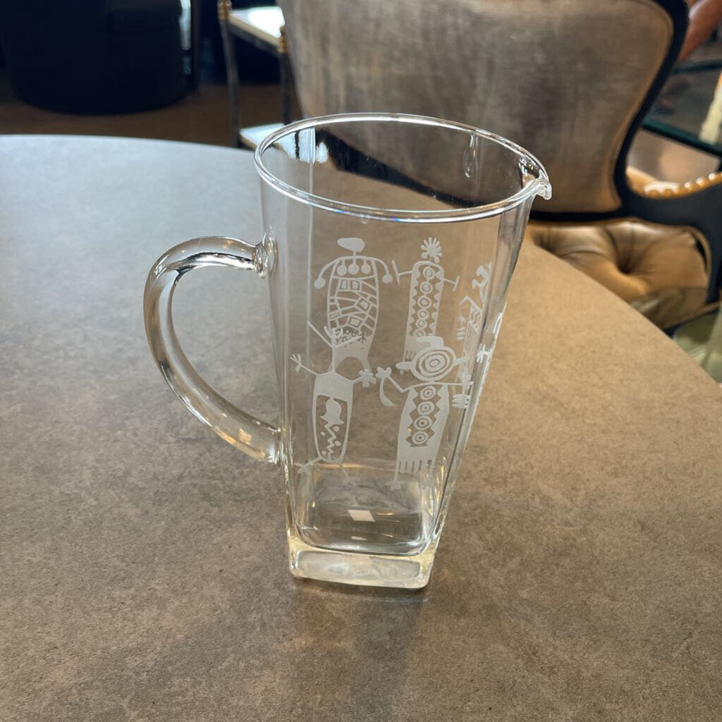 Kokopelli Etched Glass Pitcher - 7X8.5H