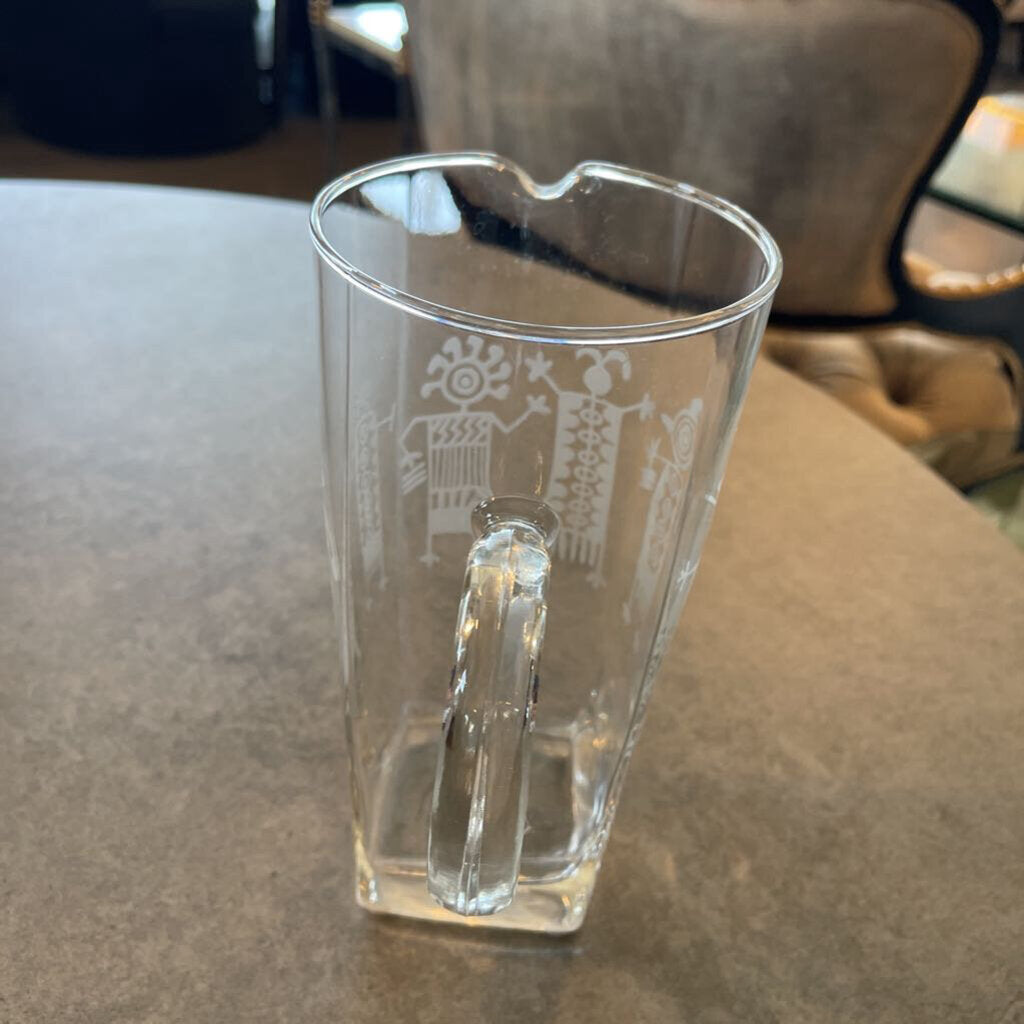 Kokopelli Etched Glass Pitcher - 7X8.5H
