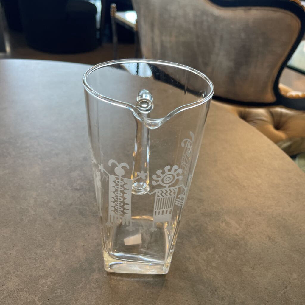 Kokopelli Etched Glass Pitcher - 7X8.5H