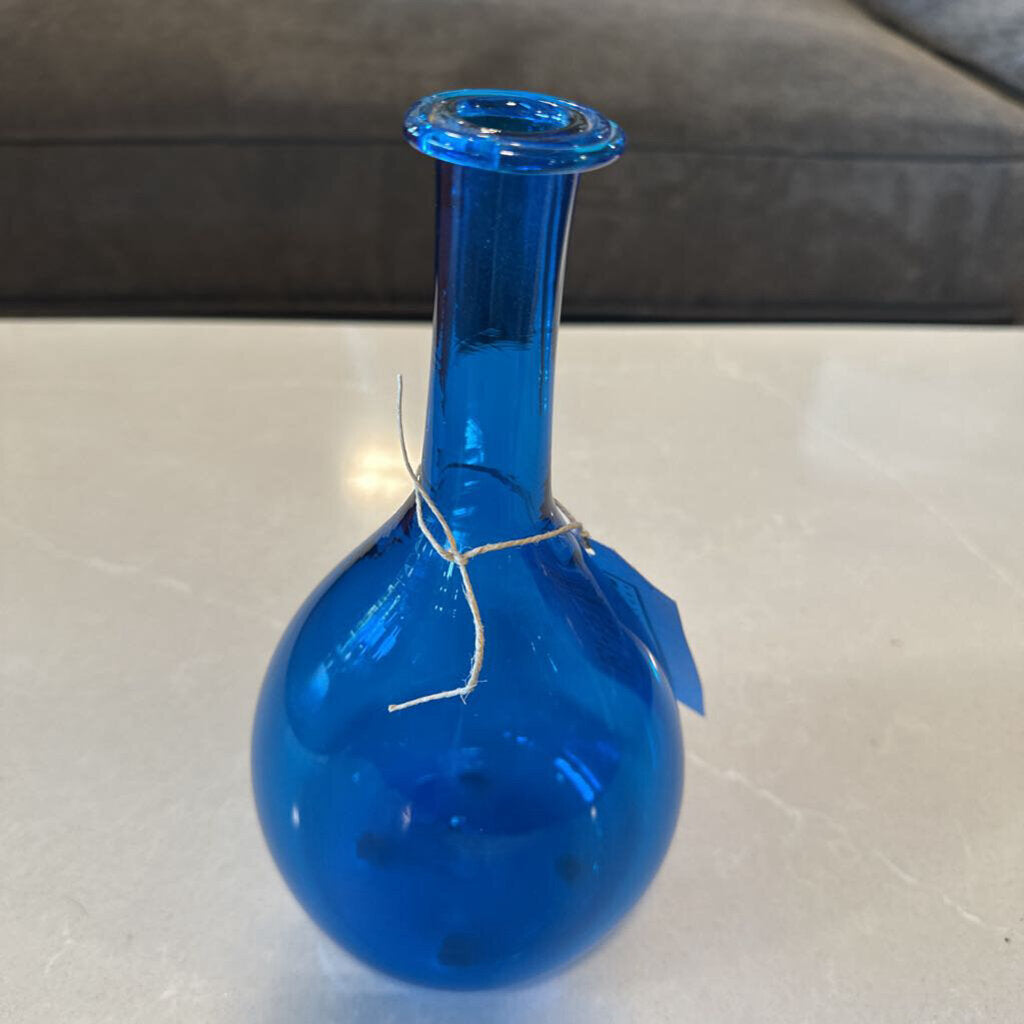 Blenko Williamsburg Restoration Blue Glass Vase - 4.5X4X9H