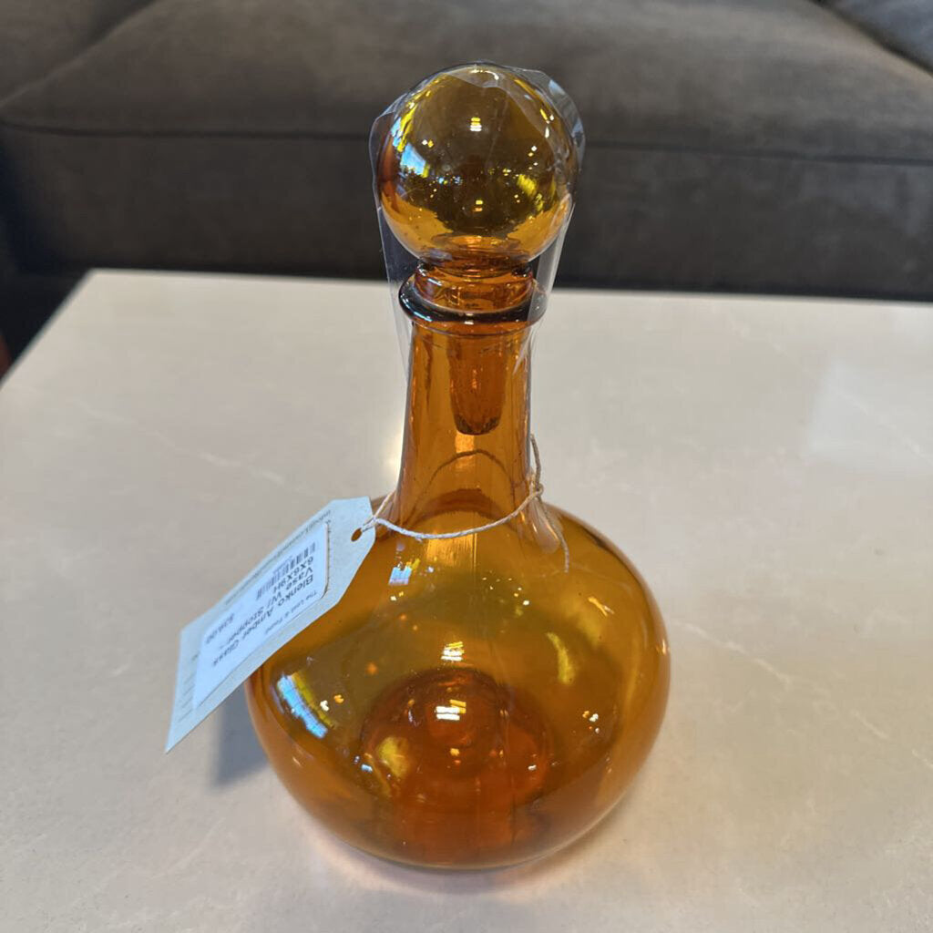 Blenko Amber Glass Vase W/ Stopper - 6X6X9H