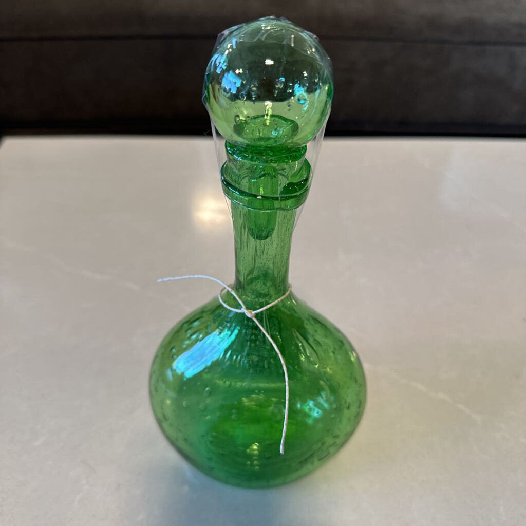 Blenko Green Seedy Glass Vase W/ Stopper - 4X2.5X9H