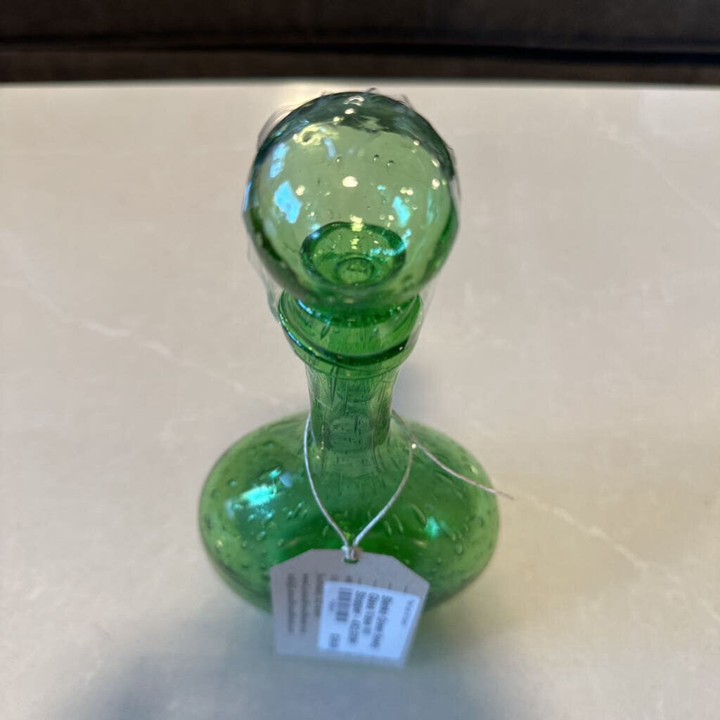 Blenko Green Seedy Glass Vase W/ Stopper - 4X2.5X9H