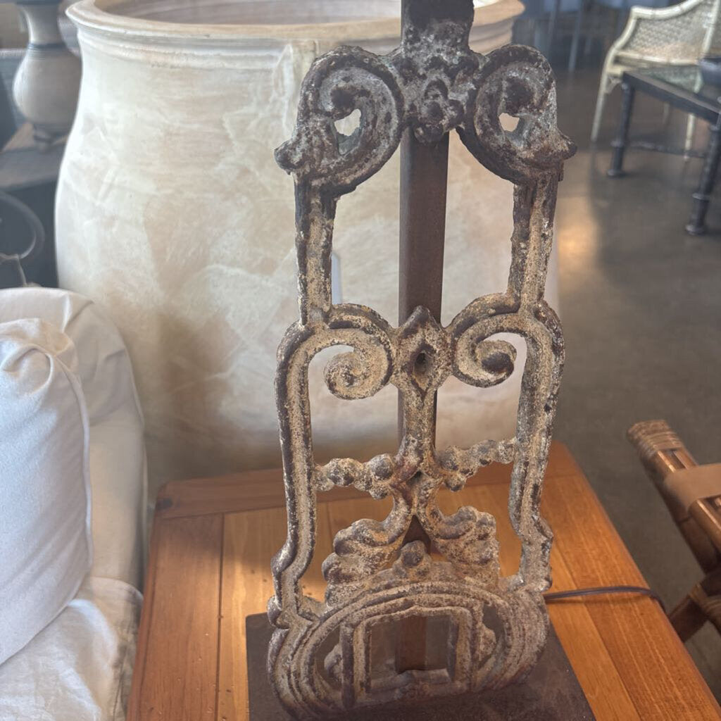 Vintage Metal Scroll Lamp W/Cream Wash- AS IS-14.5X32.5H
