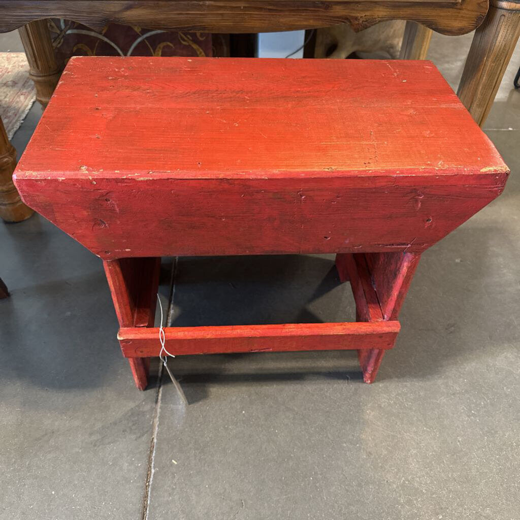 Vintage Red Milking Stool - 22X12X18H