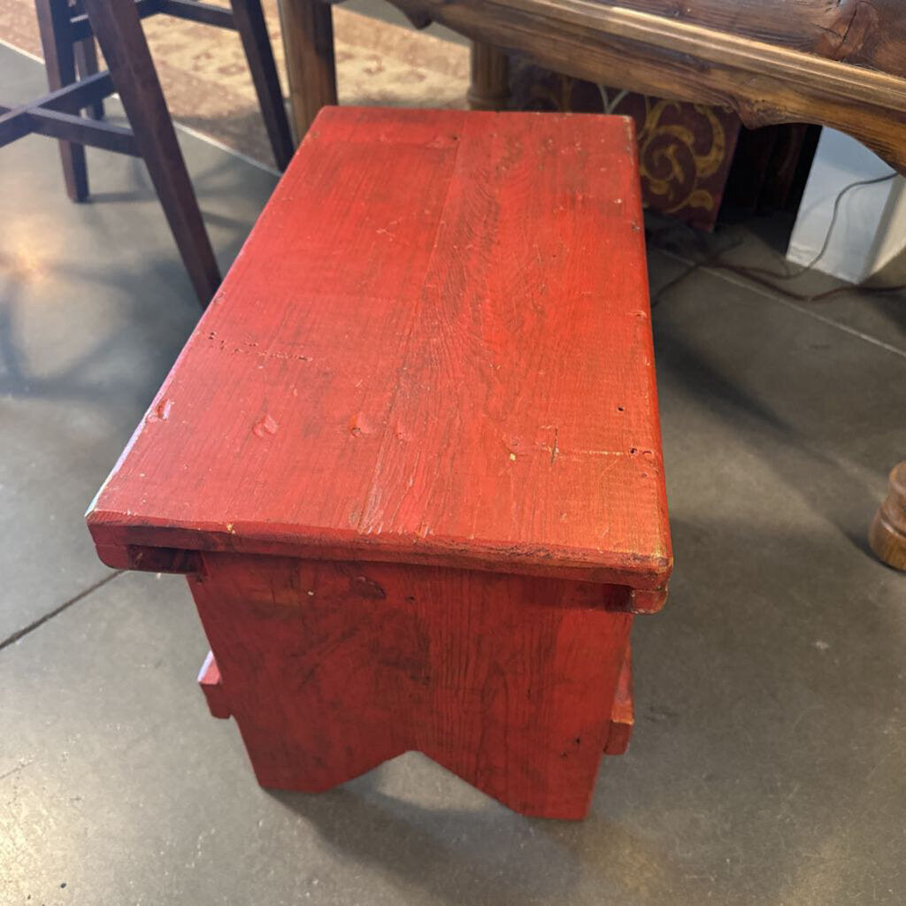 Vintage Red Milking Stool - 22X12X18H