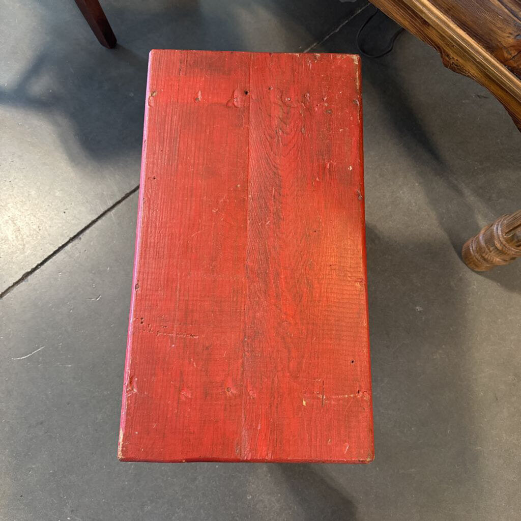 Vintage Red Milking Stool - 22X12X18H