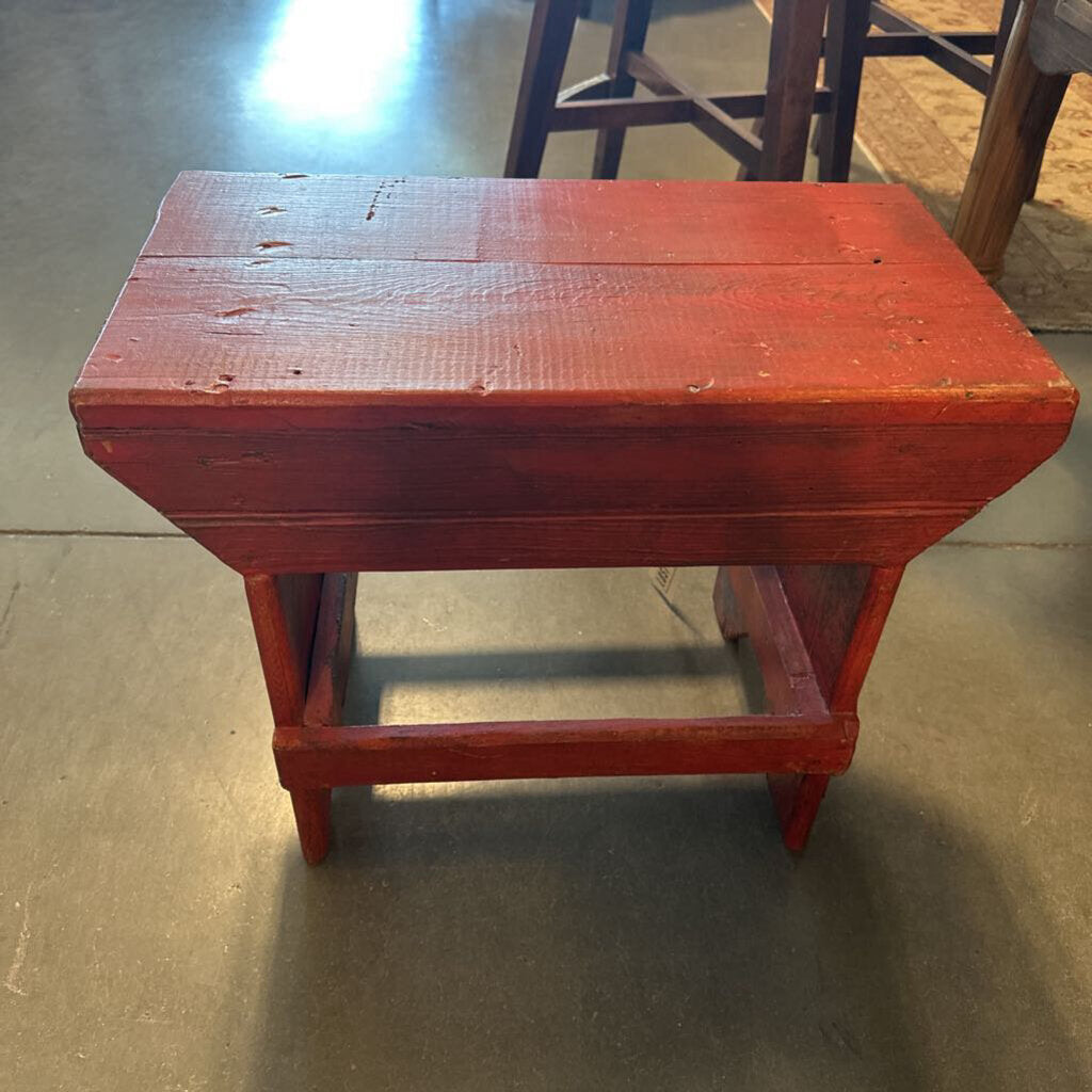 Vintage Red Milking Stool - 22X12X18H