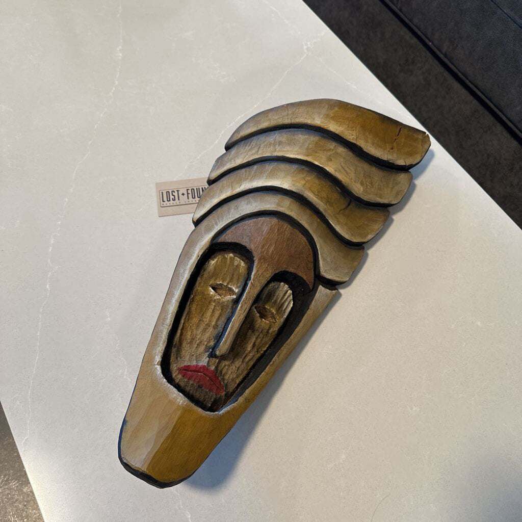 Wood Hand Carved Face Wall Art - 10X3X17.5