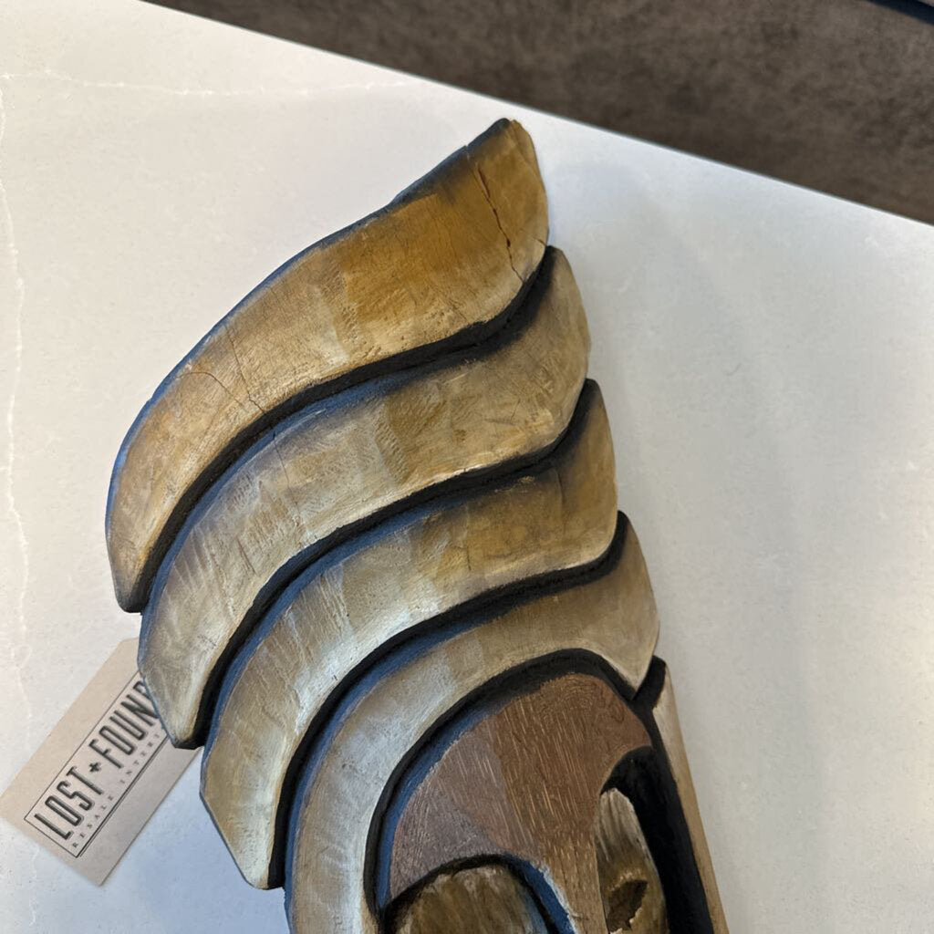 Wood Hand Carved Face Wall Art - 10X3X17.5