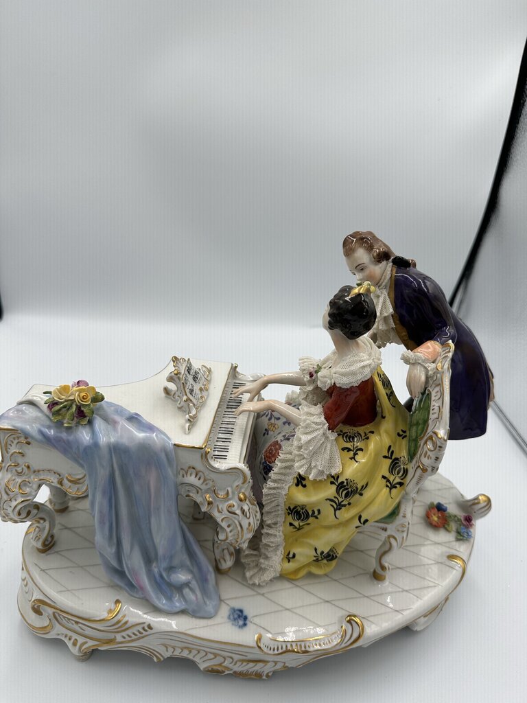 19th C. Dresden Porcelain Tableau Man & Woman at Piano- AS IS- 11X6.5X12H