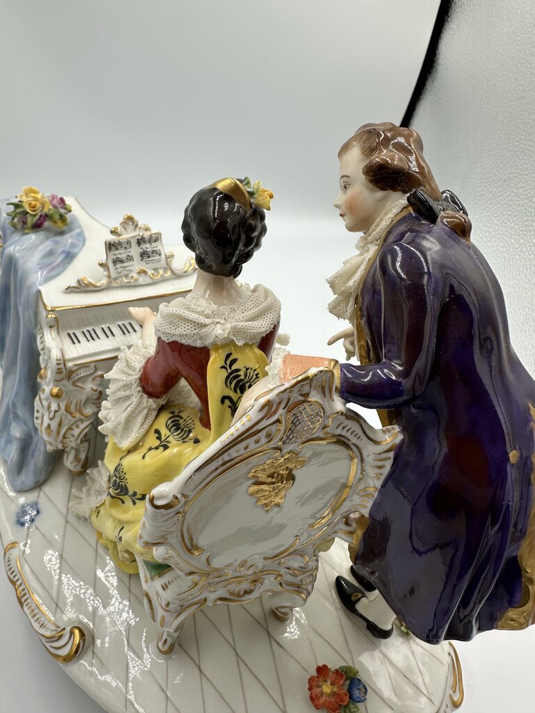 19th C. Dresden Porcelain Tableau Man & Woman at Piano- AS IS- 11X6.5X12H