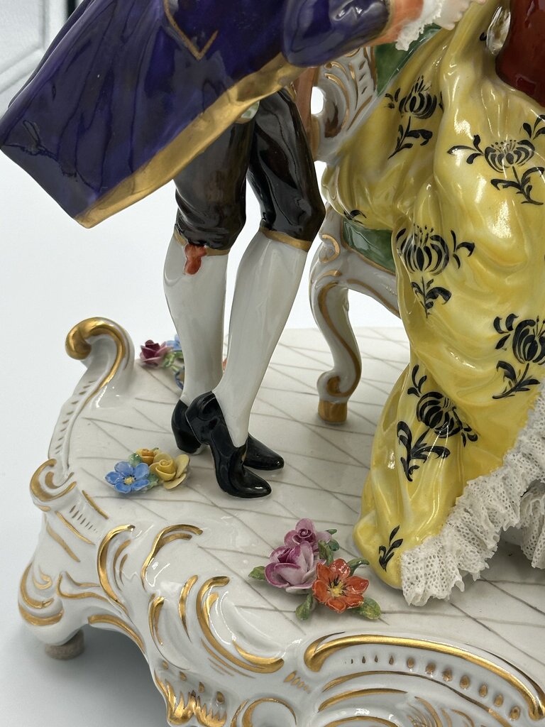 19th C. Dresden Porcelain Tableau Man & Woman at Piano- AS IS- 11X6.5X12H