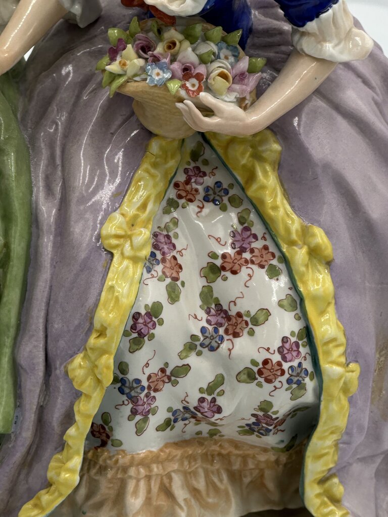 19th C. Dresden "Two Ladies Making a Flower Wreath" Figurine - 10X5X9.5H AS IS