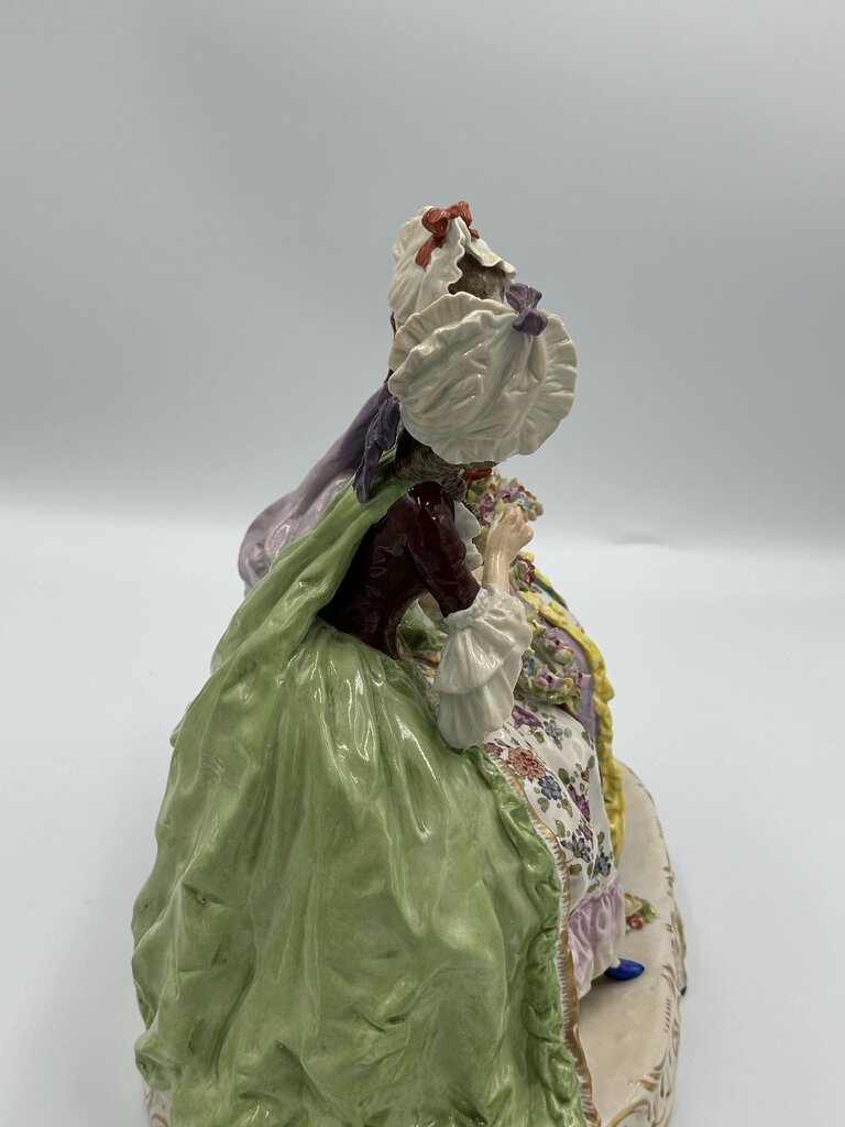 19th C. Dresden "Two Ladies Making a Flower Wreath" Figurine - 10X5X9.5H AS IS