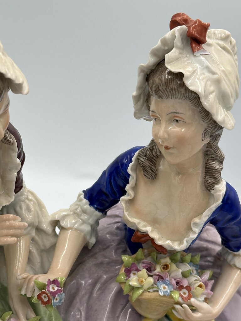 19th C. Dresden "Two Ladies Making a Flower Wreath" Figurine - 10X5X9.5H AS IS