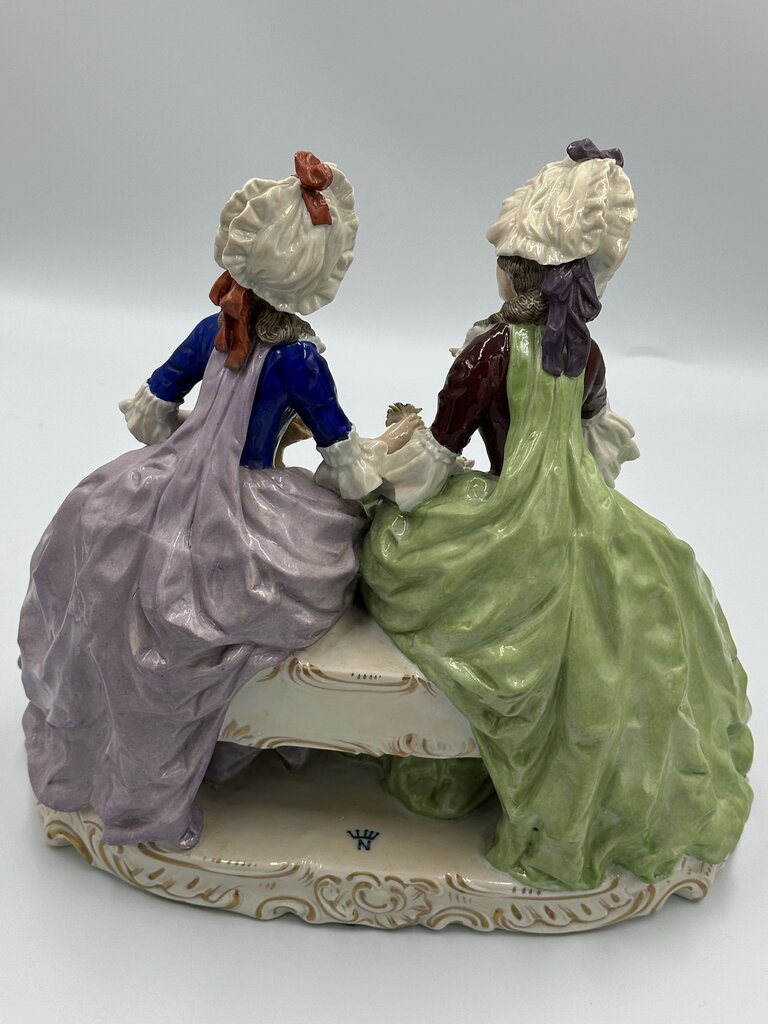 19th C. Dresden "Two Ladies Making a Flower Wreath" Figurine - 10X5X9.5H AS IS