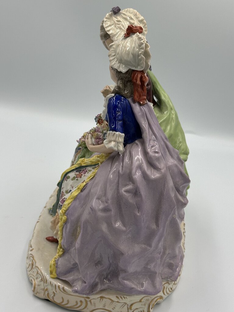 19th C. Dresden "Two Ladies Making a Flower Wreath" Figurine - 10X5X9.5HAS IS