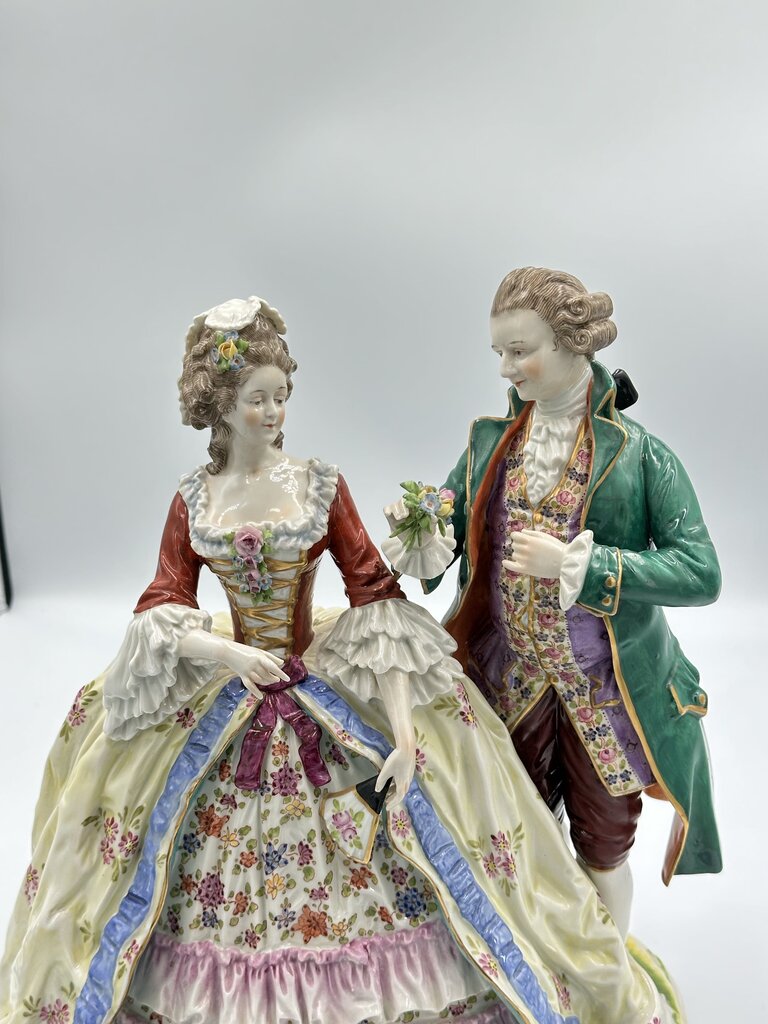 19th C Dresden Man & Woman Figurine- 11X6.5X12